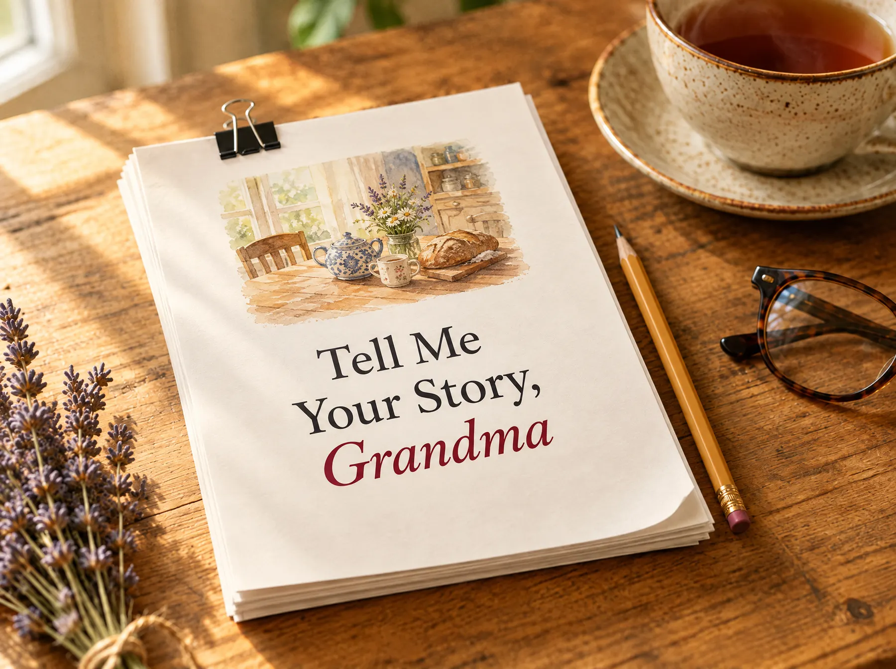 Tell Me Your Story, Grandma memory journal on a farmhouse table