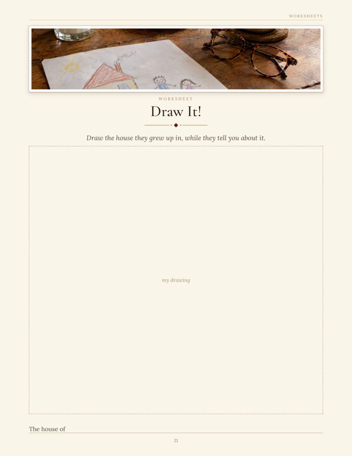 Sample page from The Family Reporter interview kit: Draw It!